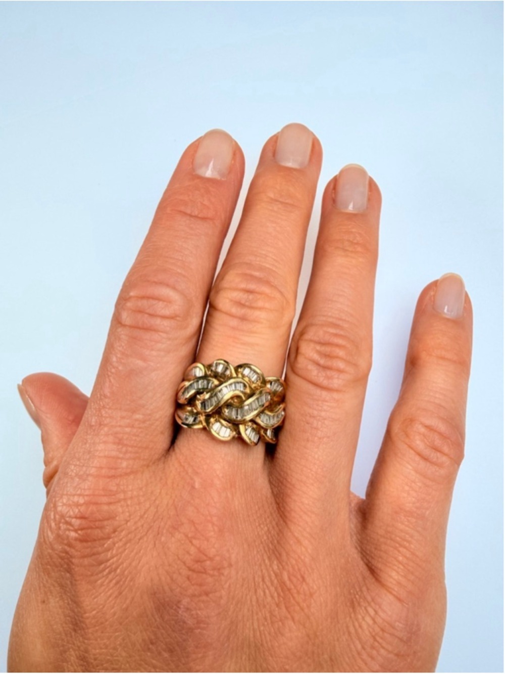 14K Solid Yellow Gold Diamond Baguette William Loeb Vintage Braided Domed Ring - Picture 11 of 13
